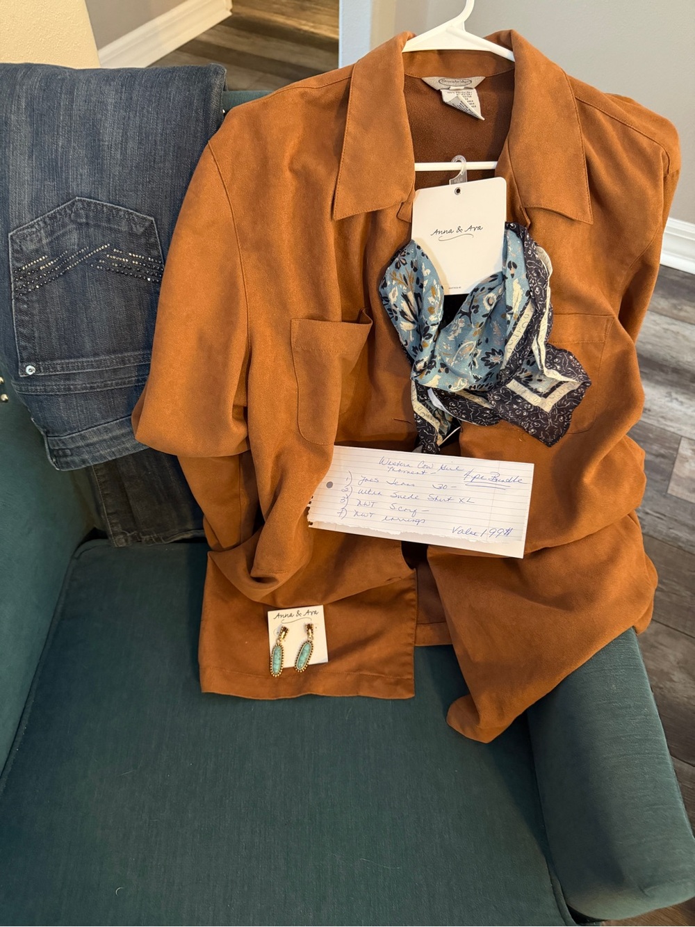 Western cowgirl moment Joe's jeans shirt nwt scarf nwt earrings 4 pc